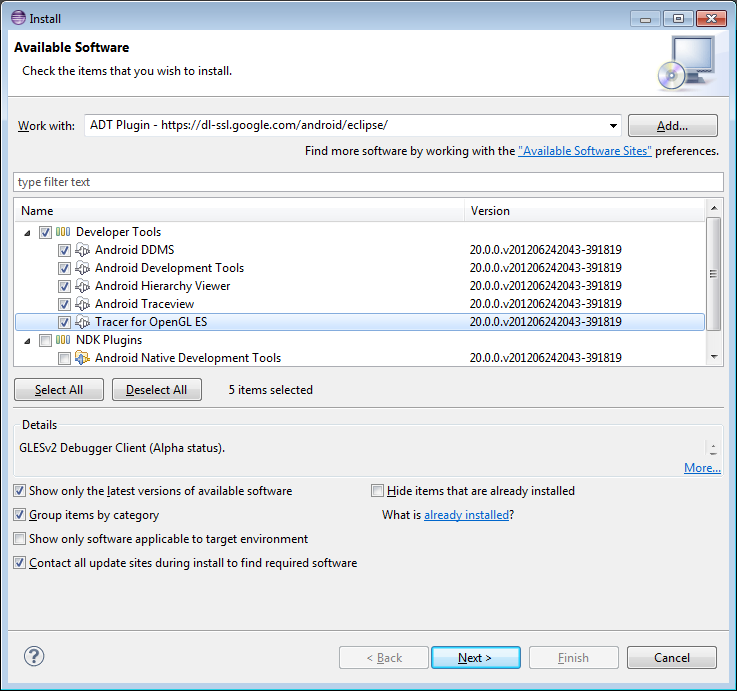 Eclipse - Available Software window