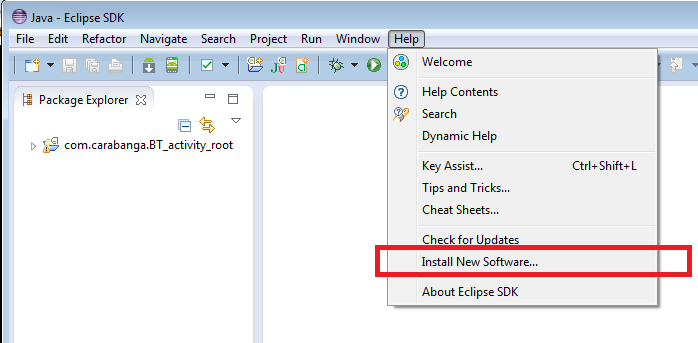 Eclipse menu - Help -> Install New Software